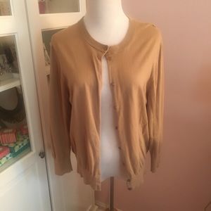 Tan J Crew Crewneck Cardigan with Buttons